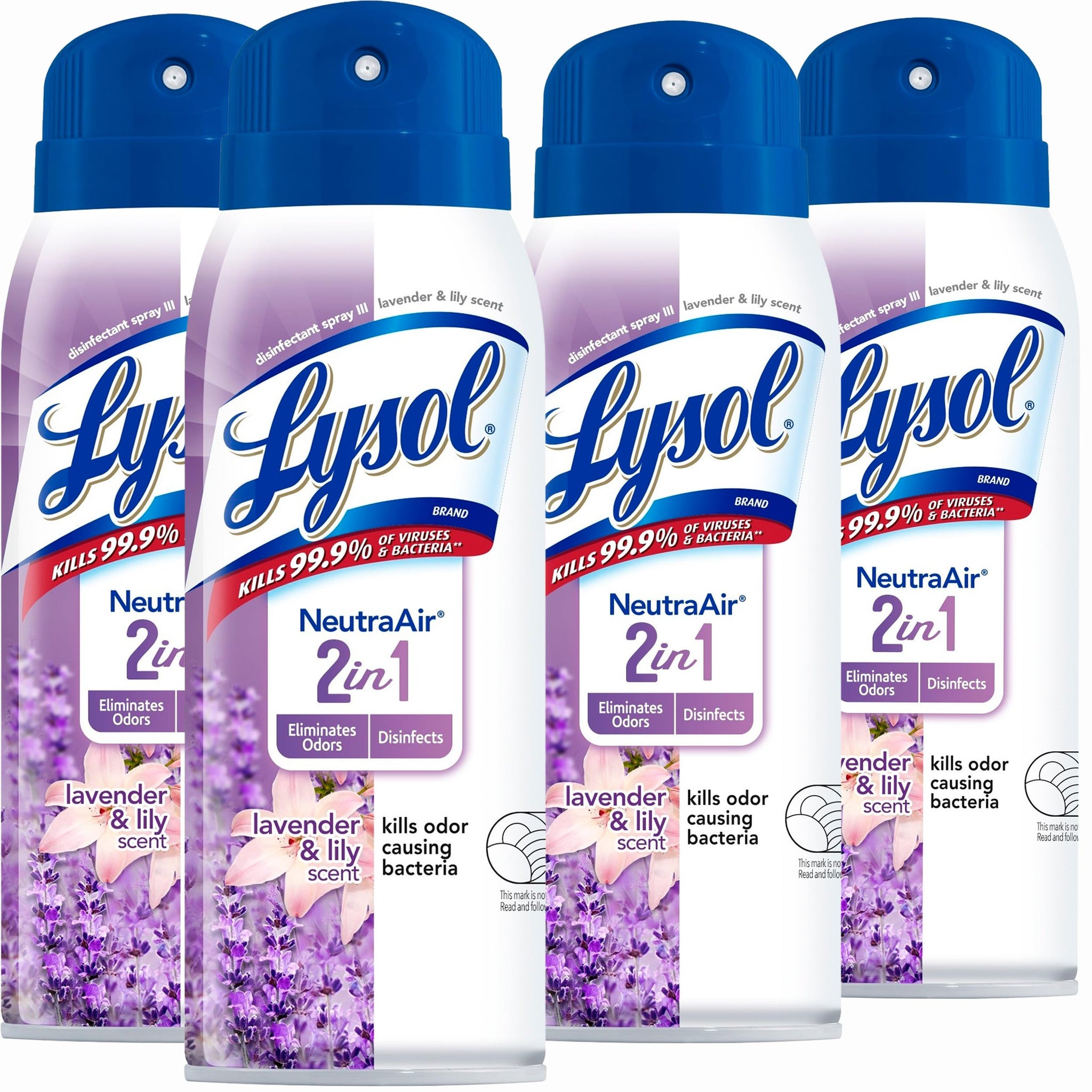 Lysol Neutra Air 2 in 1 Disinfectant Spray, Lavender and Lily Scent, Eliminates Odors, 10 Ounces (Pack of 4)