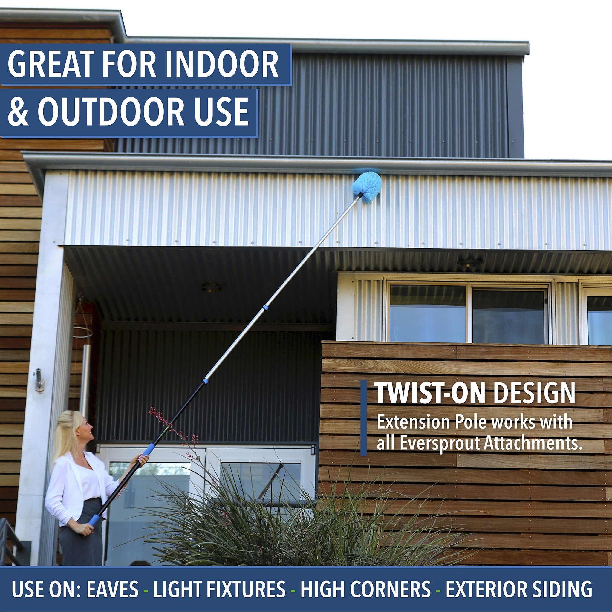EVERSPROUT 5-to-12 Foot Cobweb Duster and Extension-Pole Combo (20 Foot Reach, Soft Bristles) | Hand Packaged | Lightweight, 3-Stage Aluminum Pole |