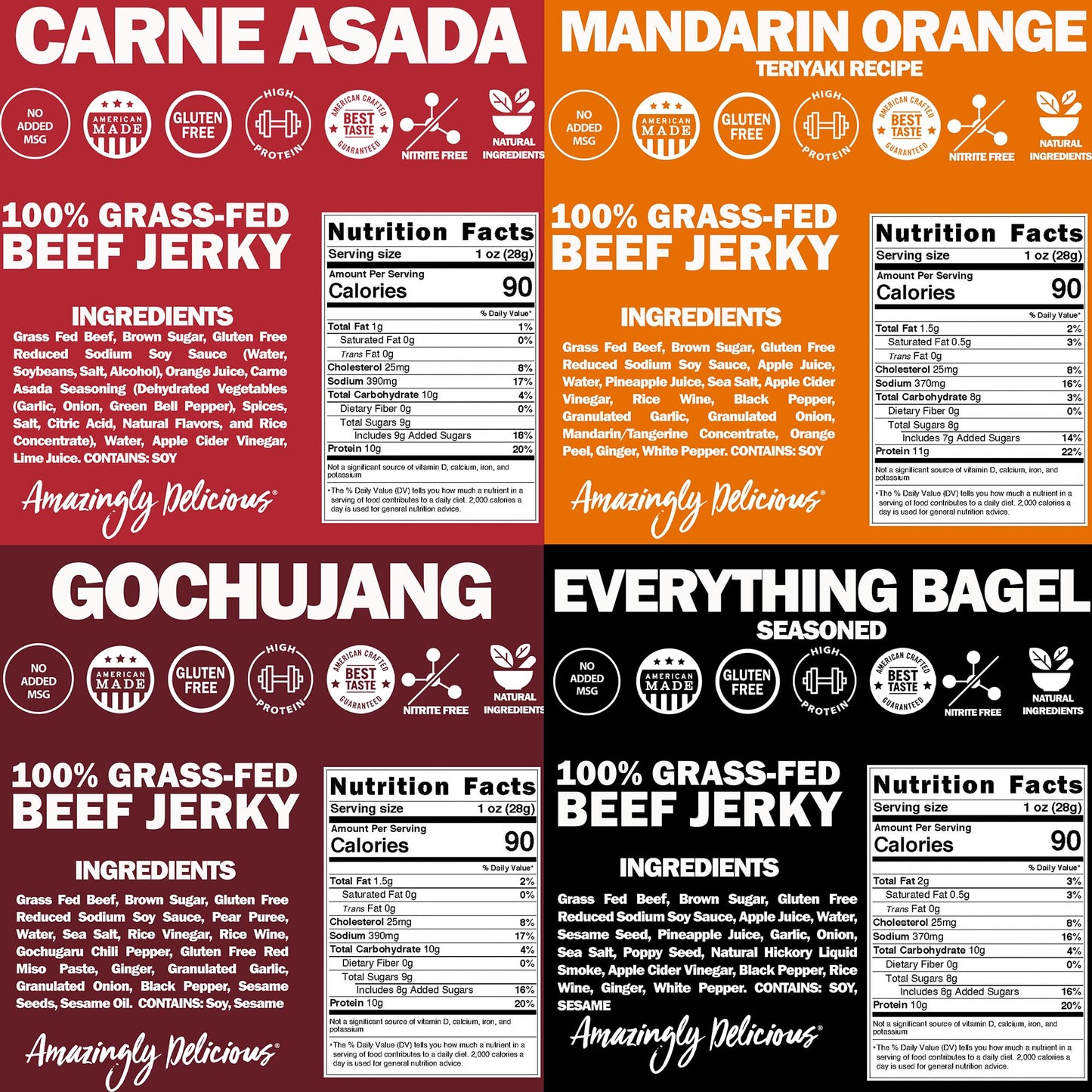 Field Trip Grass Fed Beef Jerky Variety Pack, Healthy Gluten Free Snacks, All Natural, Paleo-Friendly Meat Snacks with No Nitrates, Low Carb, High