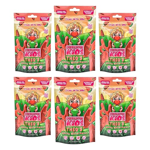 Bubblegum Kids Theo’s Wacky Watermelon Sugar Free Gum | Watermelon Flavor, Sugarless Gum with Xylitol | Vegan, Low Calorie Candy for Kids & Adults |
