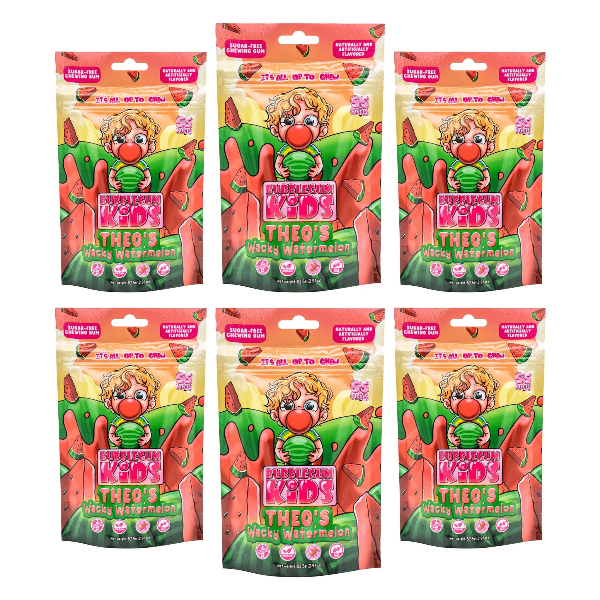 Bubblegum Kids Theo’s Wacky Watermelon Sugar Free Gum | Watermelon Flavor, Sugarless Gum with Xylitol | Vegan, Low Calorie Candy for Kids & Adults |