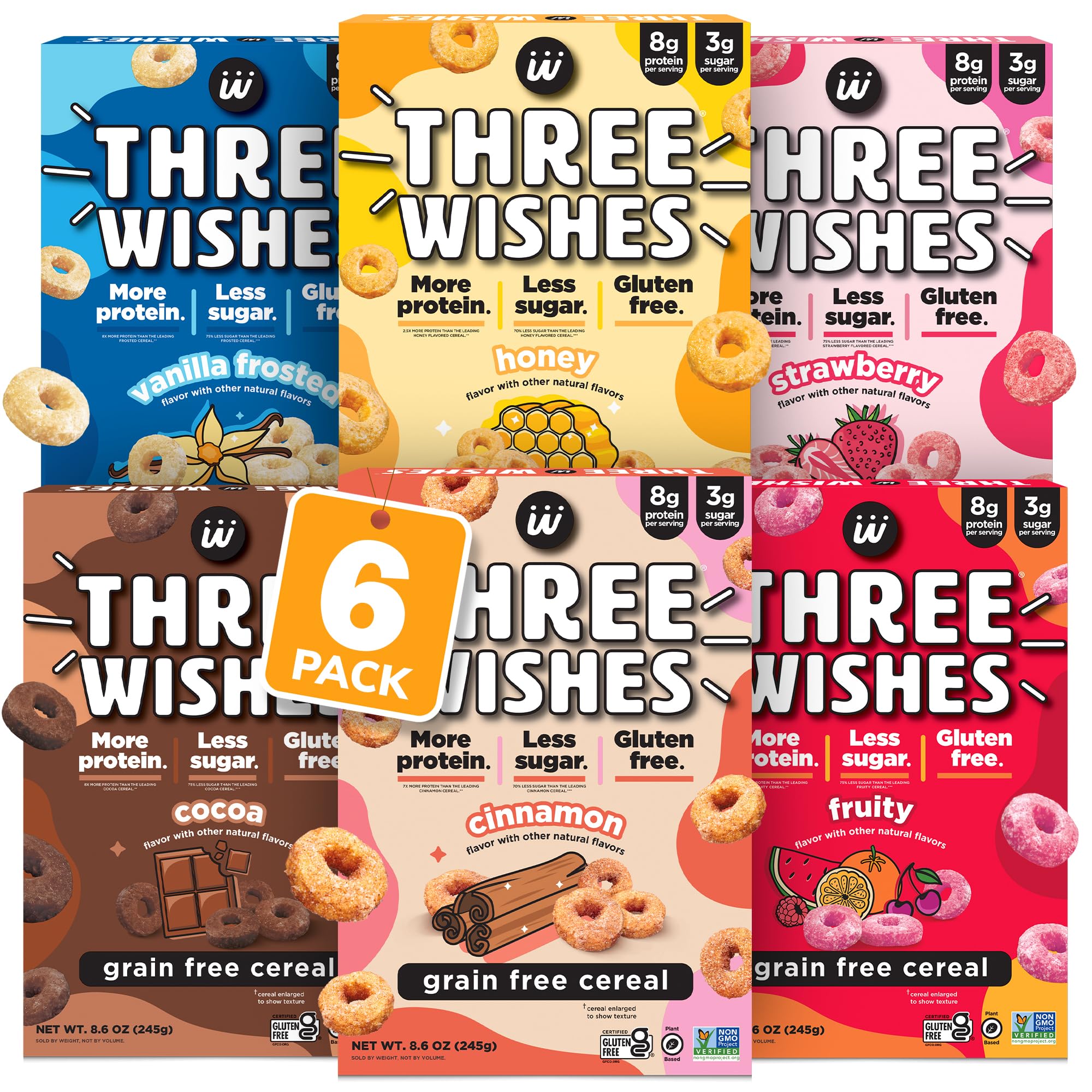 Three Wishes Grain-Free Protein Breakfast Cereal - 8g Protein and 3g Fiber - Healthy, Low Sugar Breakfast Cereal, Gluten Free, Vegan-Friendly, Non-GMO