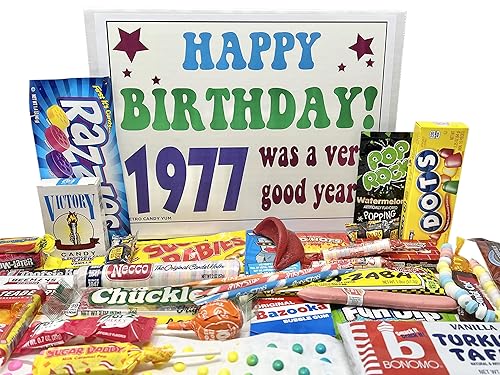 RETRO CANDY YUM ~1977 49th Birthday Gift Box Classic Nostalgic Candy from Childhood for 49 Year Old Man or Woman Born 1977
