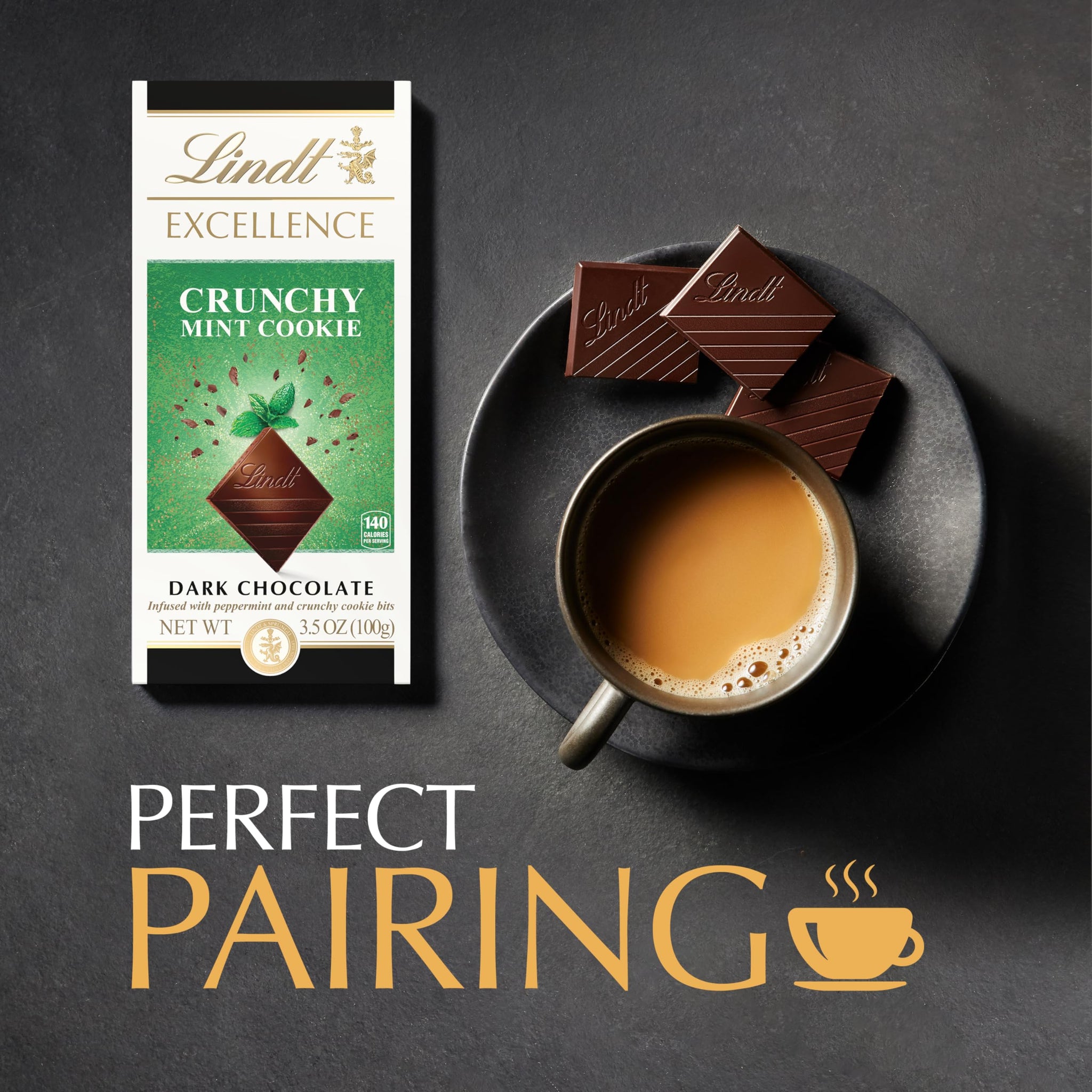 Lindt EXCELLENCE Crunchy Mint Cookie Dark Chocolate Candy Bar, Dark Chocolate with Mint Cookie Pieces, 3.5 oz. Bar
