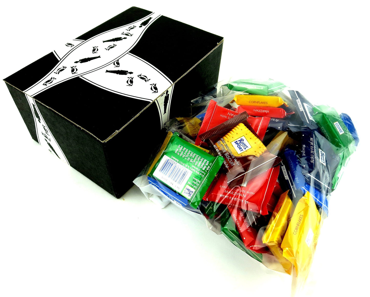 Ritter Sport Assorted Mini Chocolate Squares, 1 lb Bag in a BlackTie Box