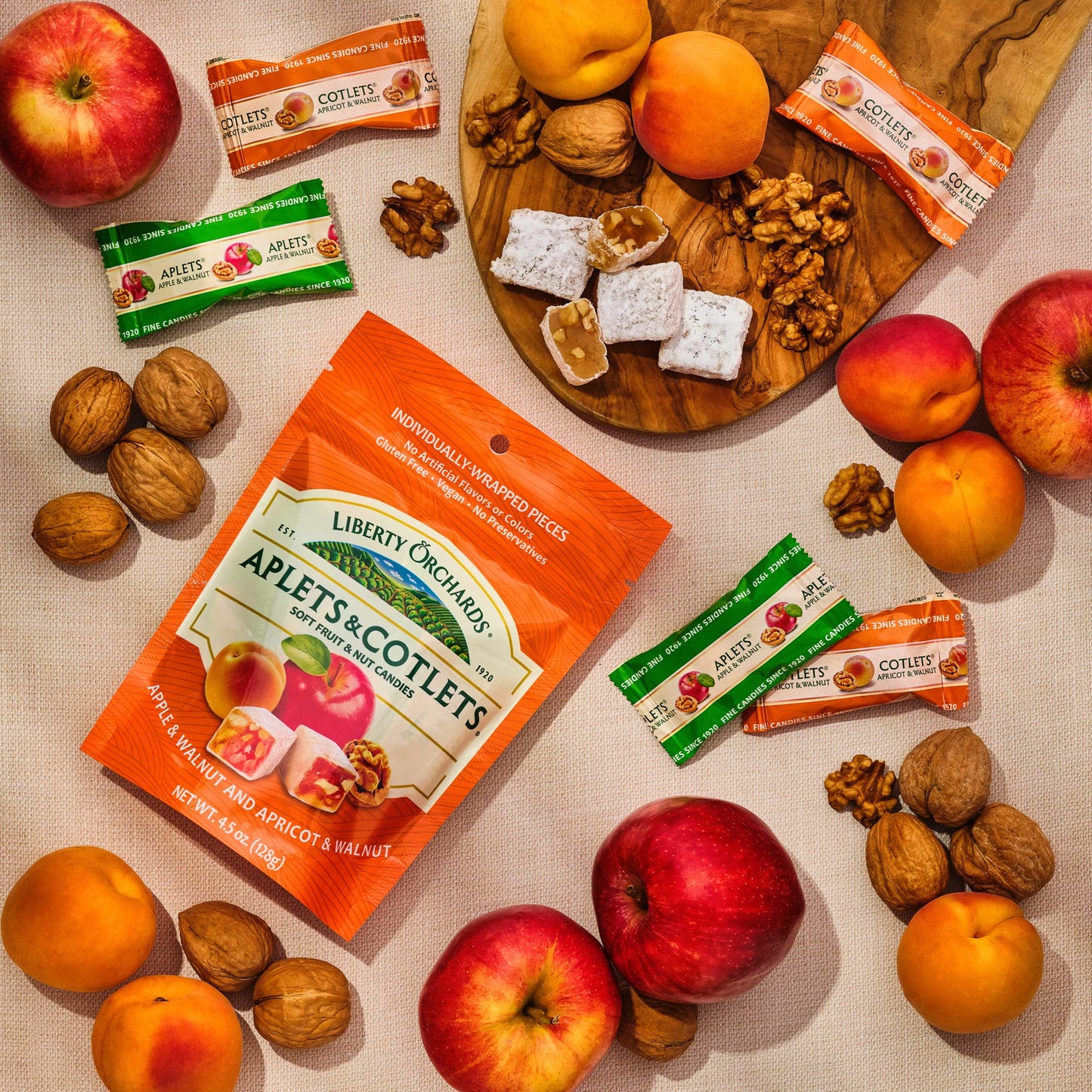 Liberty Orchards, Aplets & Cotlets - Applet & Apricot Lokum Candy - Vegan Turkish Delight 4.5oz