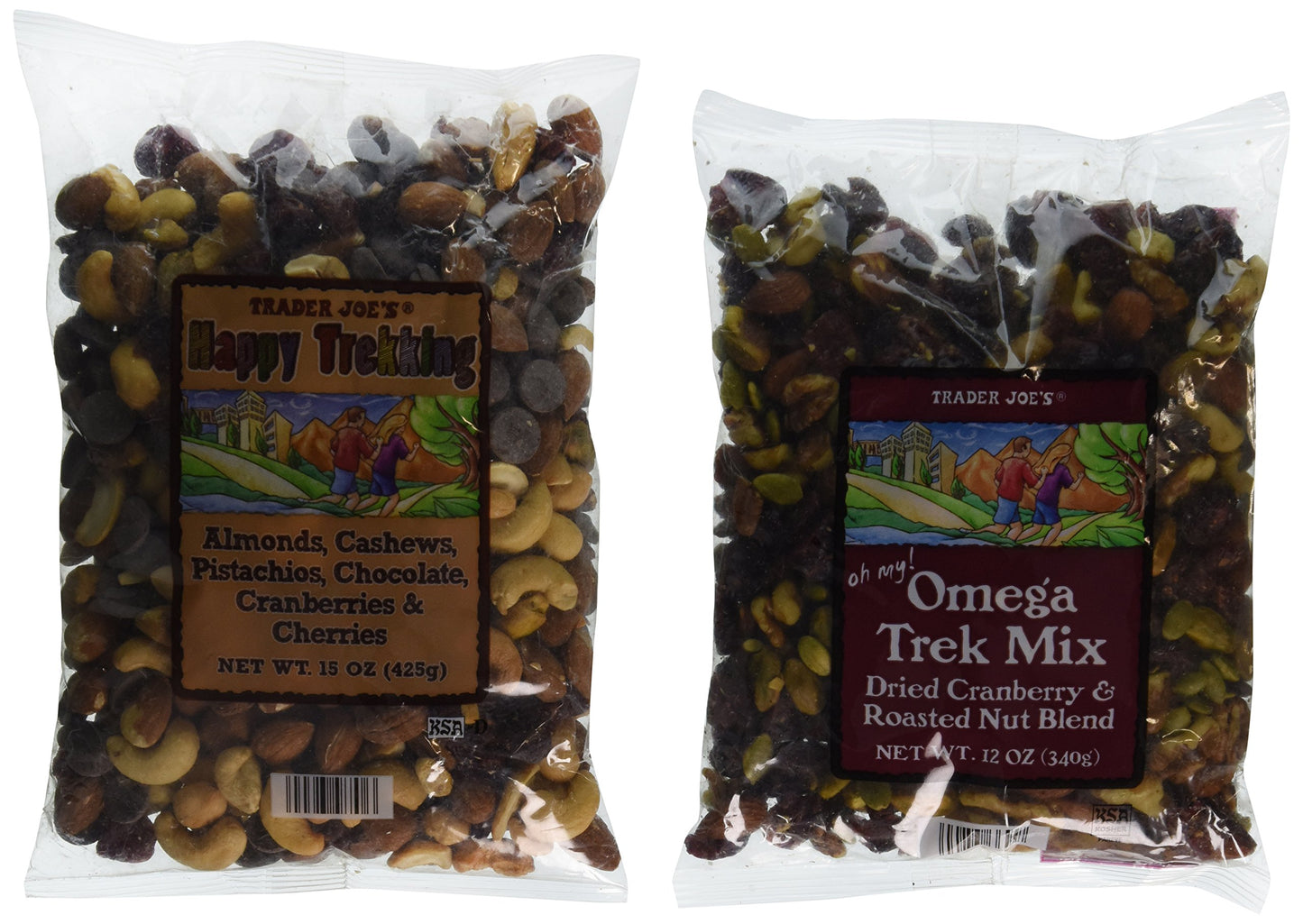Trader Joe's Trail Mix Bundle: Happy Trekking and Omega Trek Mix with Fortified Cranberries