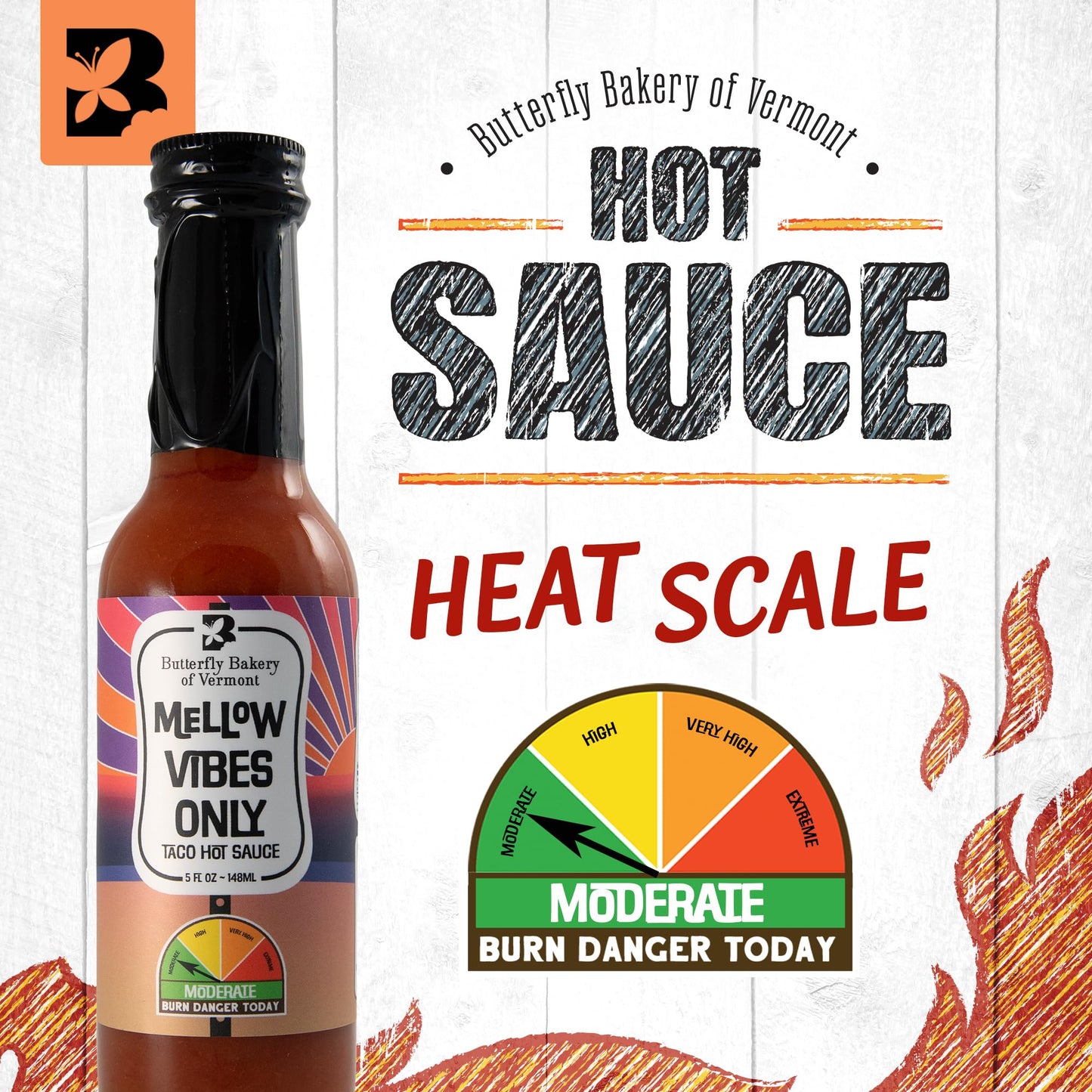 Butterfly Bakery of Vermont Mellow Vibes Only Taco Hot Sauce, 5 fl oz