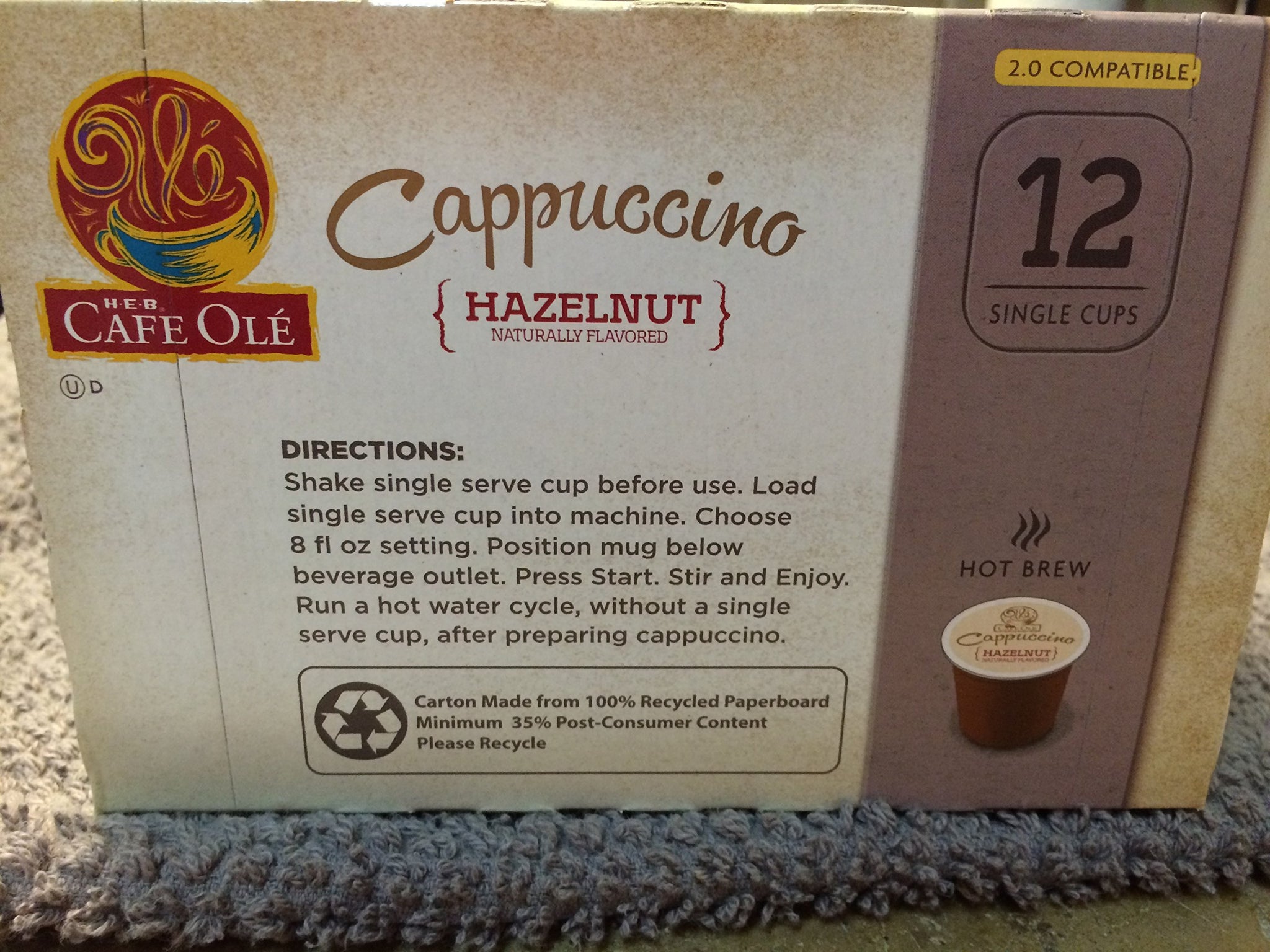 H.E.B. Cafe Ole Cappuccino HAZELNUT Flavored 12 single cups