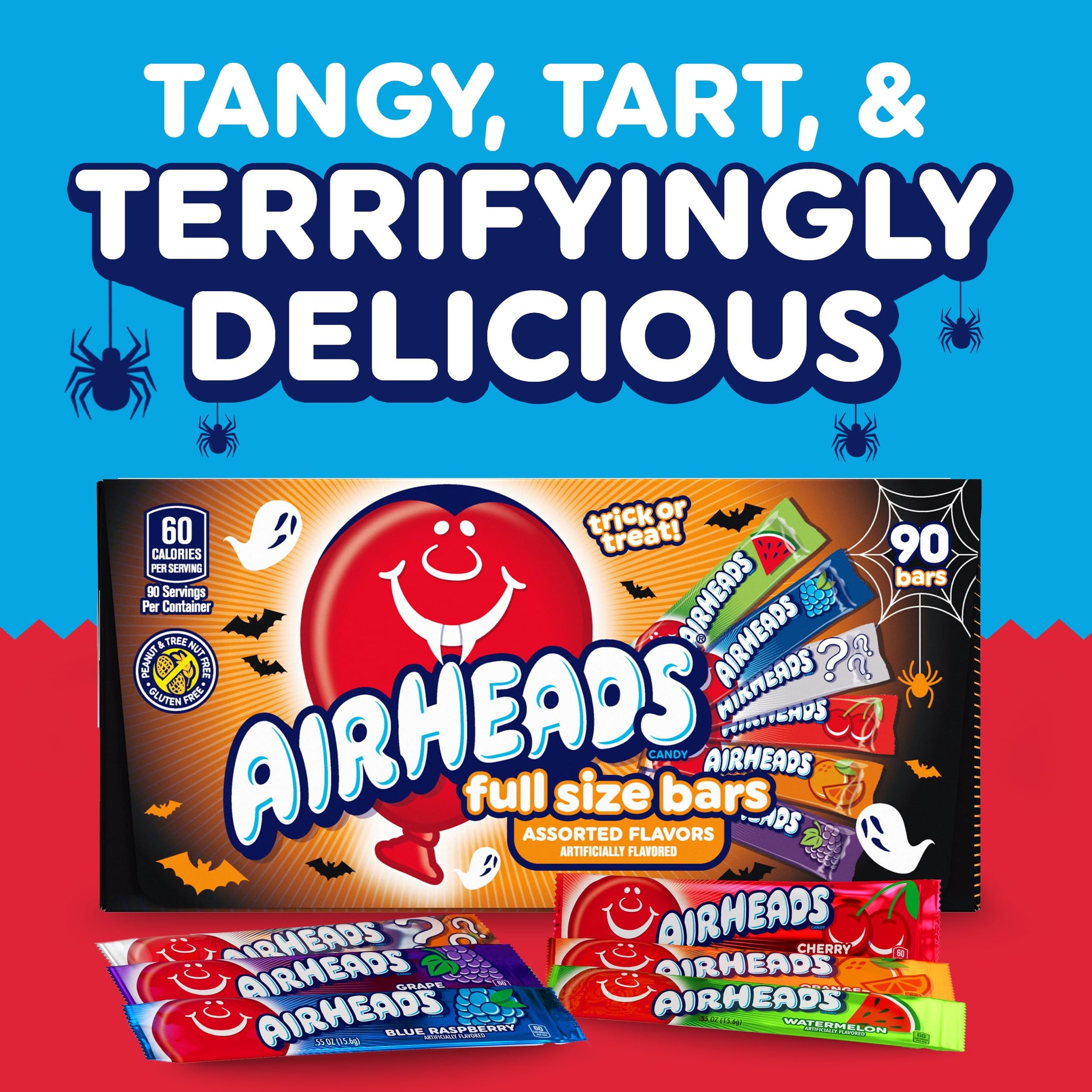 Airheads Candy Bars, Halloween Variety Box, Chewy Full Size Fruit Taffy, Trick or Treat Mega Box, 90 Individually Wrapped Full Size Bars (Packaging