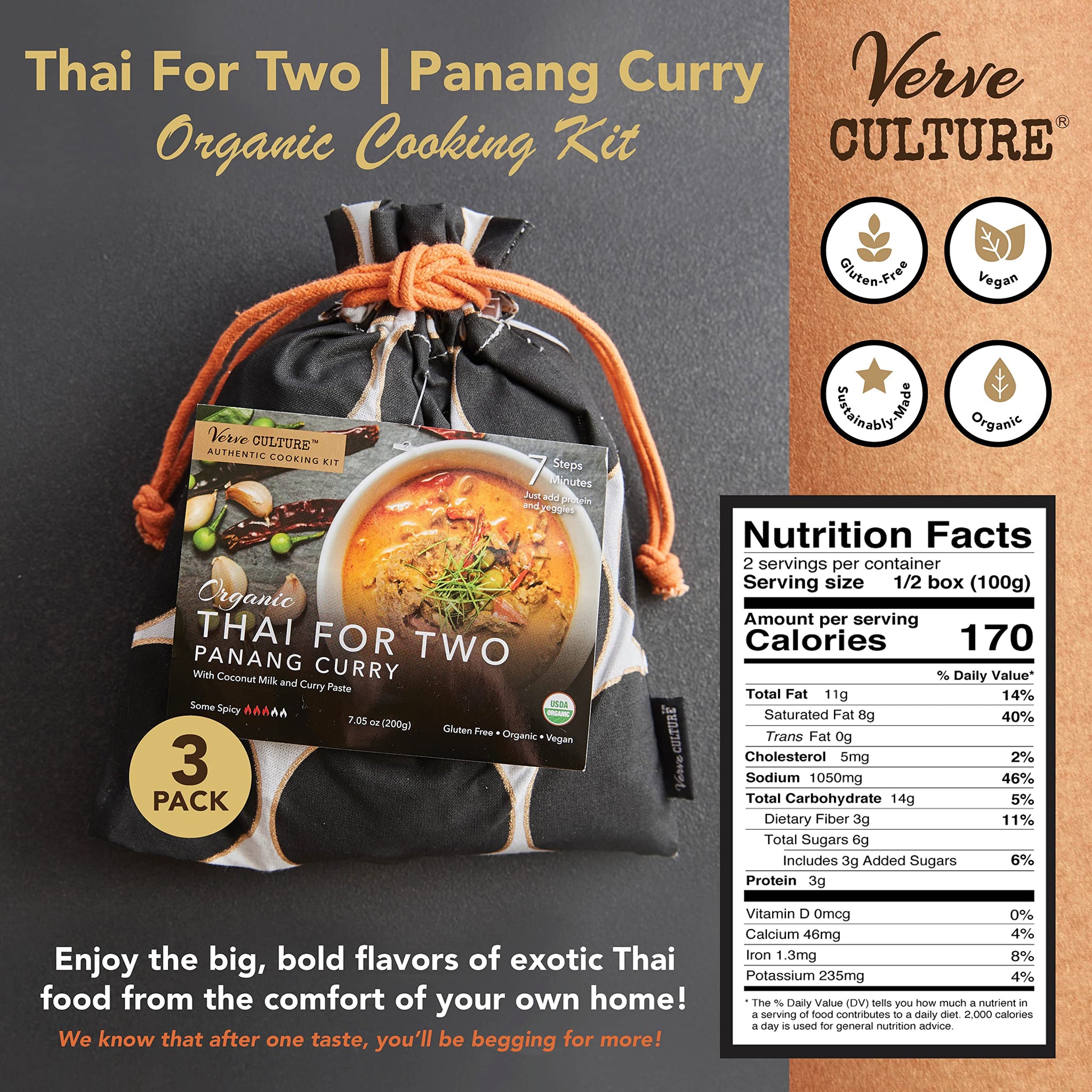 Thai for Two Cooking Kit by Verve CULTURE | USDA-Organic Panang Curry Cooking Kit | Authentic Thai Cuisine | Unique Cooking Gift Set | Vegan