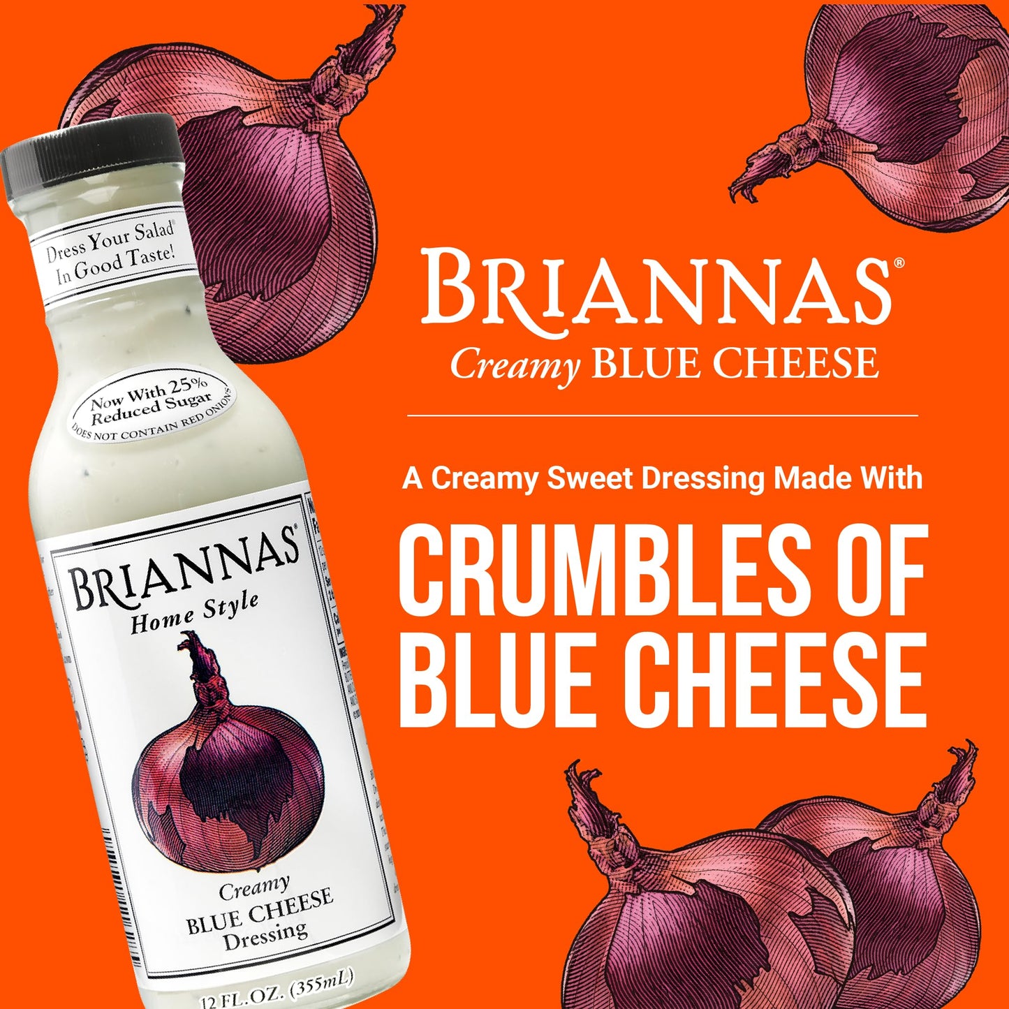 BRIANNAS - Home Style Creamy Blue Cheese Dressing - Fine Salad Dressing made with Premium Ingredients - Gluten Free & Low Sugar Dressing - 12 oz