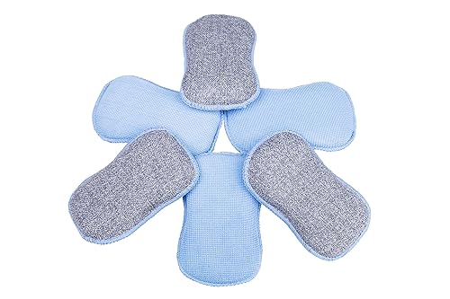 LTWHOME Dual Sided Microfiber 2 in 1 Washing Up Pad Scrubbers and Sponges (Pack of 6)