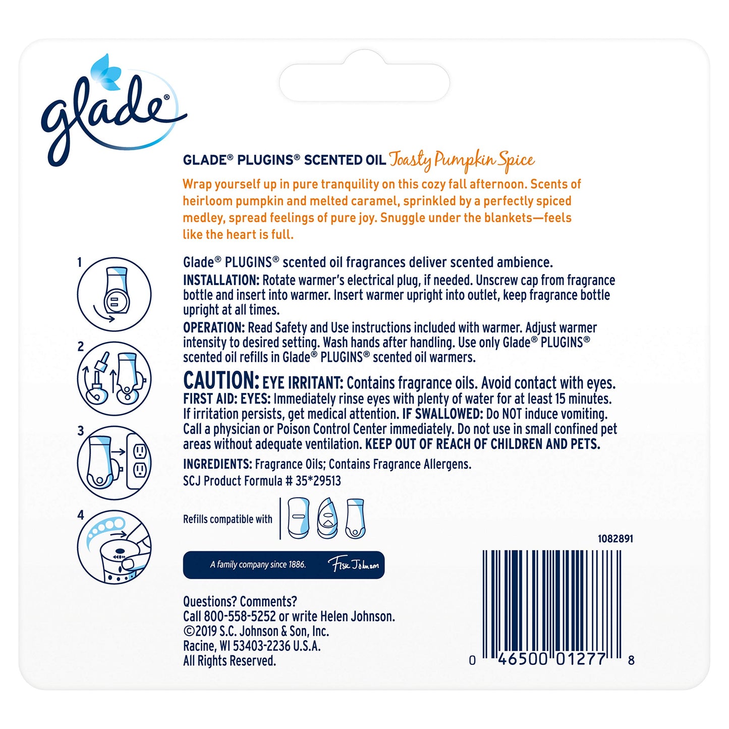 Glade PlugIns Scented Oil Air Freshener Refill 5 CT | Toasty Pumpkin Spice Scent - 0.67 Ounce Each | 3.35 FL. OZ. Total - Limited Edition
