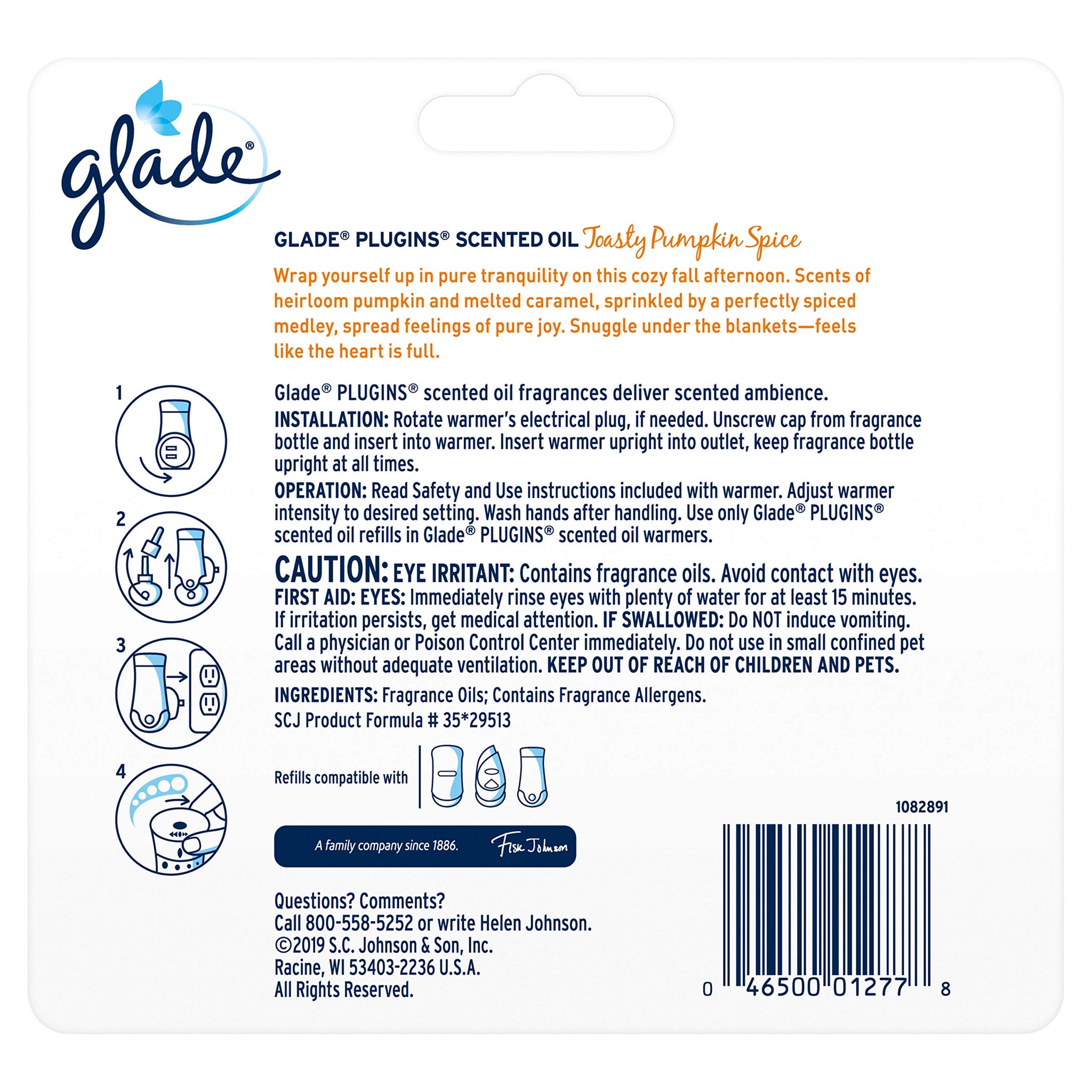 Glade PlugIns Scented Oil Air Freshener Refill 5 CT | Toasty Pumpkin Spice Scent - 0.67 Ounce Each | 3.35 FL. OZ. Total - Limited Edition