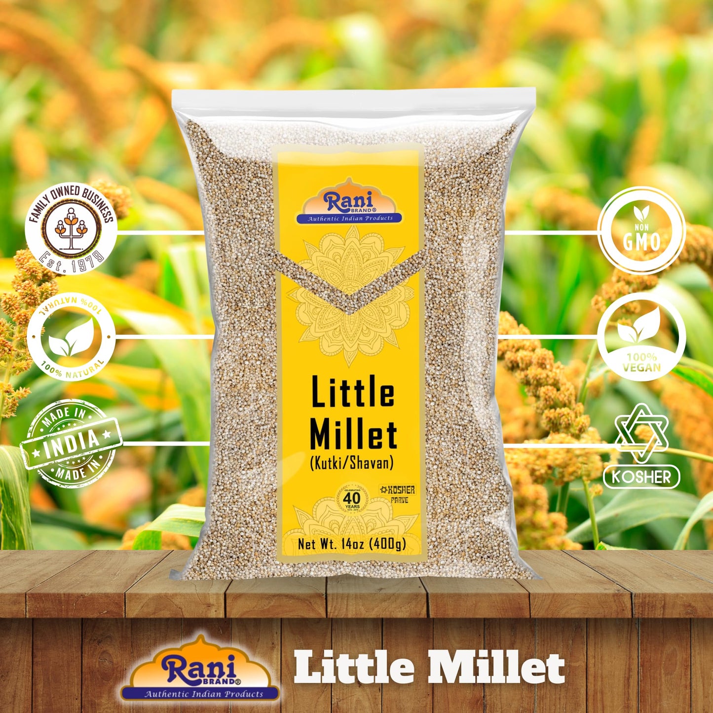 Rani Little Millet (Panicum Sumatrense) Whole Ancient Grain Seeds 14oz (400g) ~ All Natural | Gluten Friendly | NON-GMO | Kosher | Vegan | Indian Origin | Kutki/Shavan/Saamai/Sama Kannada