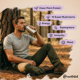 EARTHFUL Boba Plant Protein + Vegan Boba Tea Protein Powder with Supergreens, 10 Mushrooms, Adaptogens & Nootropics, No Added Sugar Meal Replacement