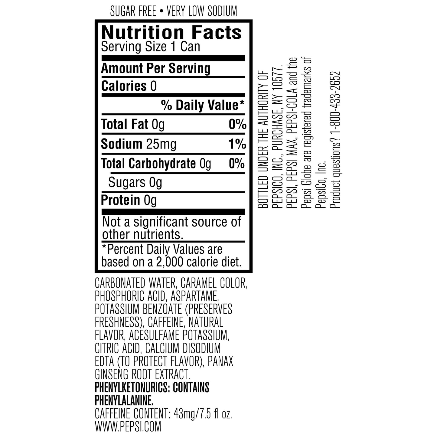 Pepsi Max Soda 7.5oz Mini Cans 3/8 Packs (24 Cans)