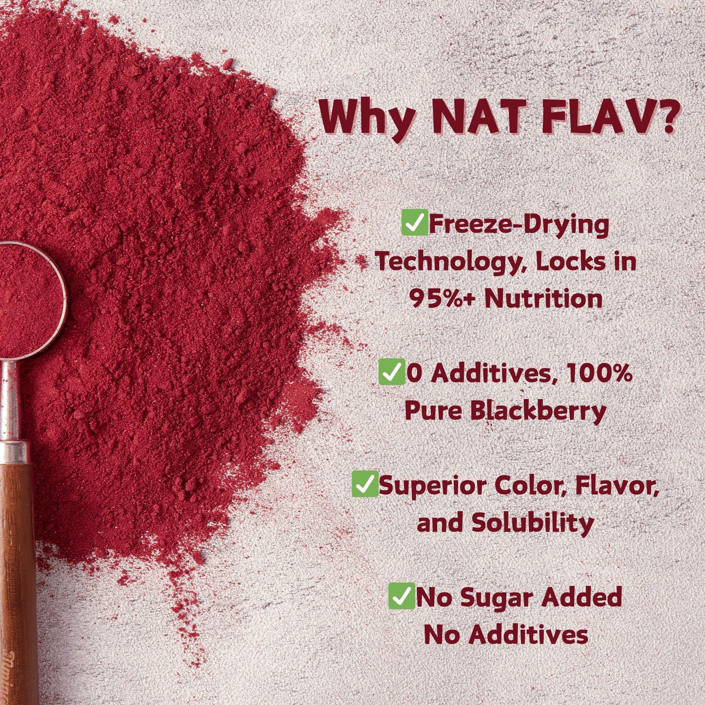 NAT FLAV Freeze Dried Blackberry Powder - 100% Natural, No Added Sugar, No Additives | 7oz | Vibrant Superfood for Smoothies, Baking & Natural