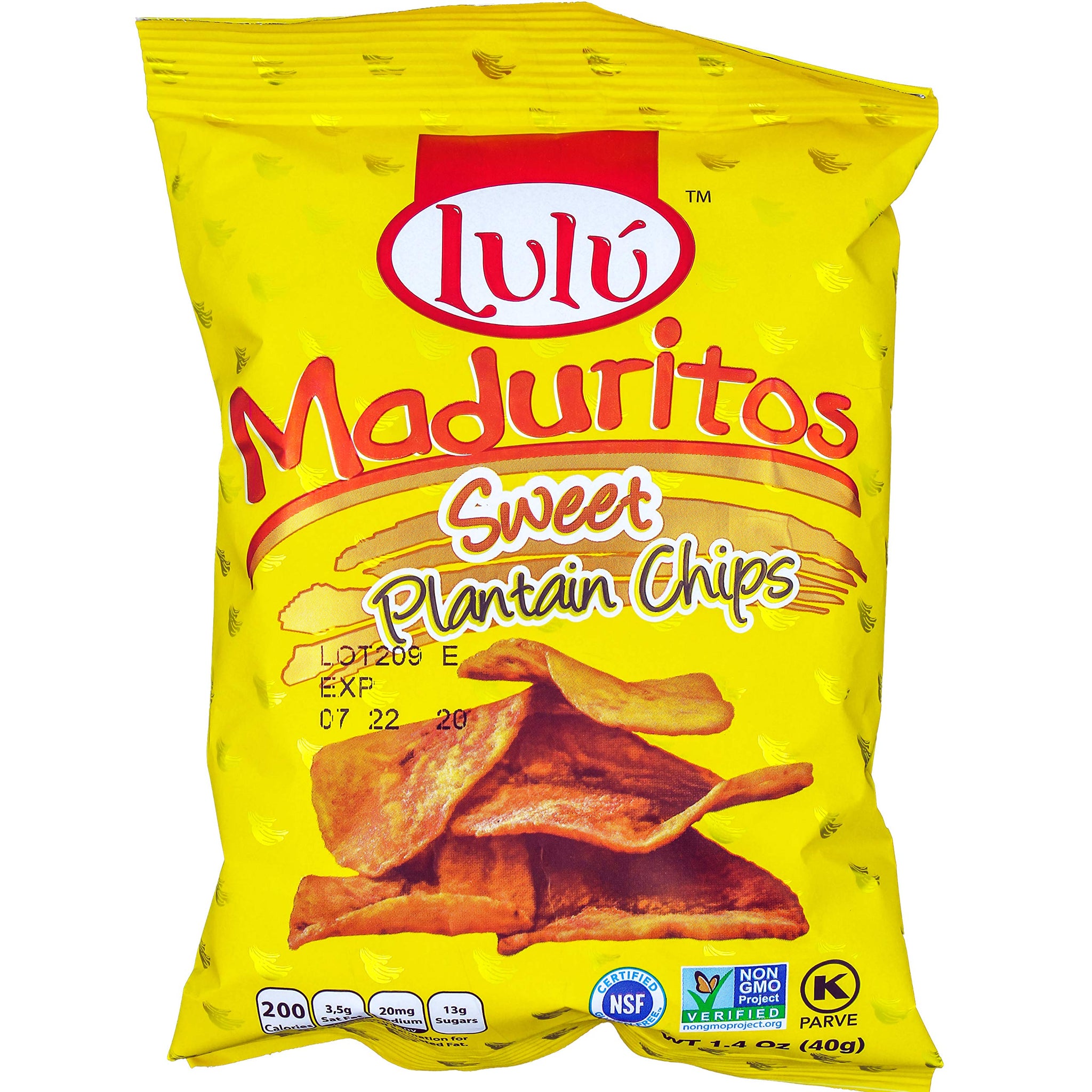 LULU Maduritos Sweet Plantain Chips, Gluten-Free, 1.4oz Bag (Pack of 12, Total of 16.8 Oz)