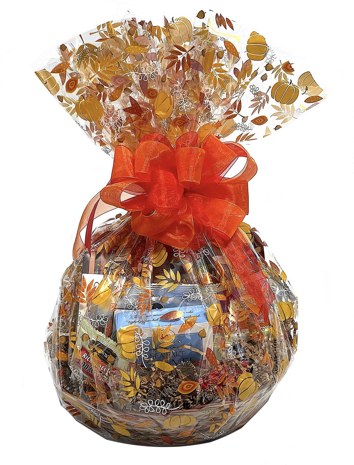 Hand-Crafted 43 Piece customizable chocolate gift basket of gourmet chocolates, cookies, and crunches. Tasty treats selected for businesses, clients