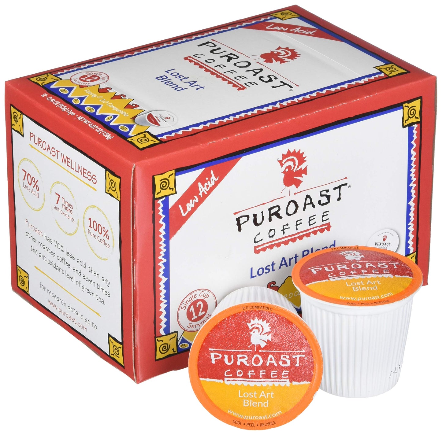 Puroast Low Acid Coffee| Lost Art Single Serve Pods | Medium Roast | High Antioxidants & High pH |No Bitter Aftertaste | Reduced Heartburn & GERD