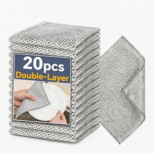 Hoowkawen Steel Wire Dishcloths,Double-Layer Non-Scratch Steel Wire Cleaning Cloth for Cookware,Sinks,Stove Tops, Dishes (10PCS)