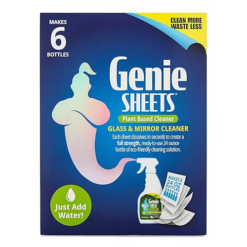 Genie Sheets Glass & Mirror Cleaner | Concentrate Makes 6 24oz Refills | Professional-Strength | Just Add Water | Sustainable Eco-Friendly Plant-Based