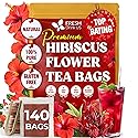FRESHDRINKUS 140 Hibiscus Flowers Tea Bags, 100% Natural, Pure from Hibiscus Flowers. Loose Flower Hibiscus Herbal Tea. Hibiscus Flower Tea. No Sugar