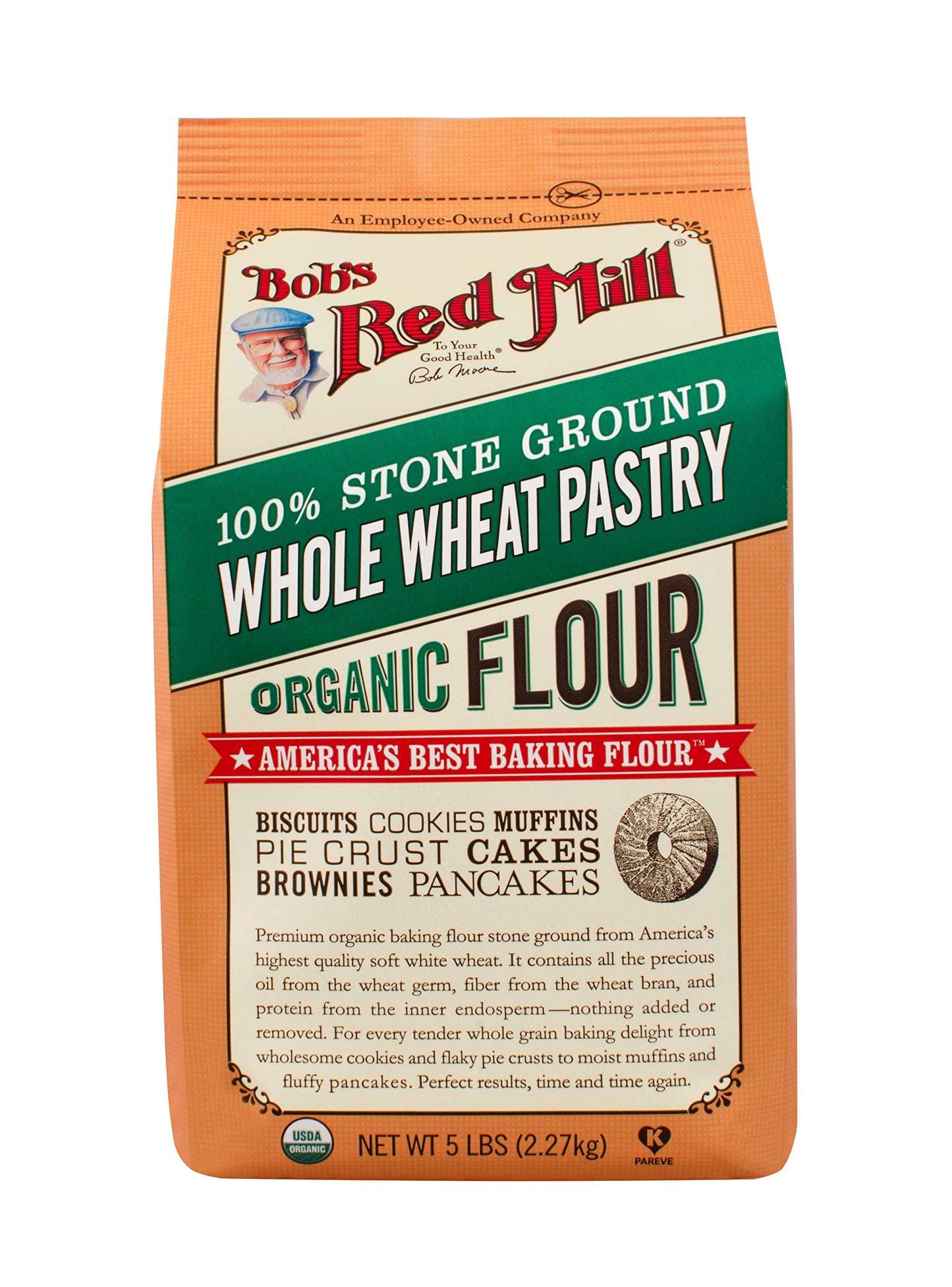 Bob's Red Mill Organic Pastry Flour Whole Wheat 5 lb, 80 Ounce