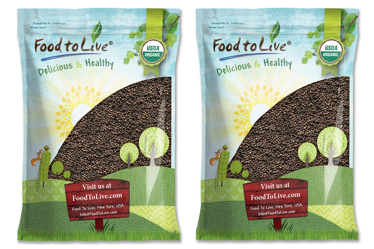 Food to Live Organic Black Pepper, 14 Pounds - Whole Dried Peppercorns, Non-GMO, Kosher, Vegan, Bulk, Great for Spicing and Seasoning, Perfect