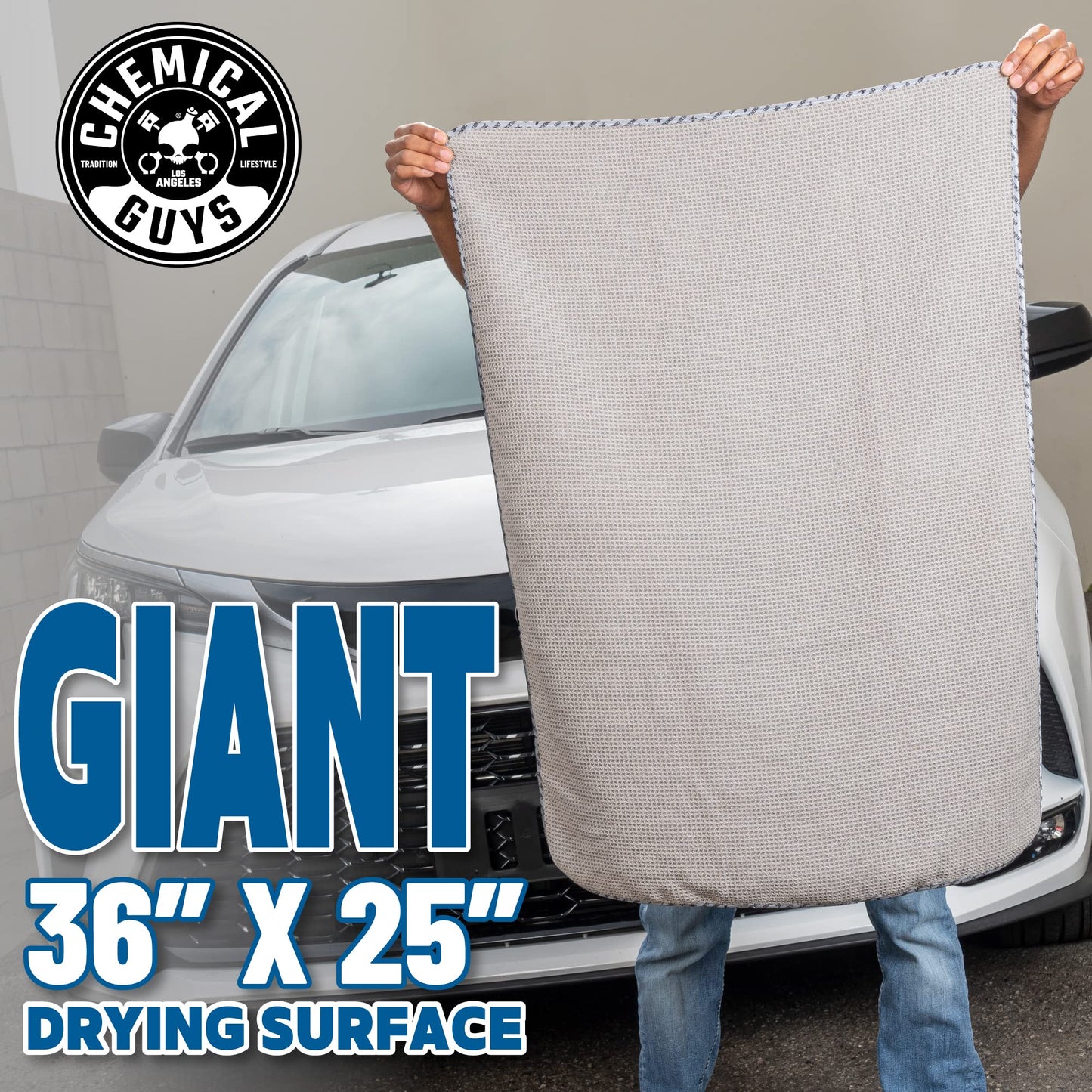 Chemical Guys Waffle Weave Gray Matter Microfiber Drying Towel 2 Pack, Huge Car Drying Towels for Faster Coverage on Paint, Glass, Wheels, and Trim