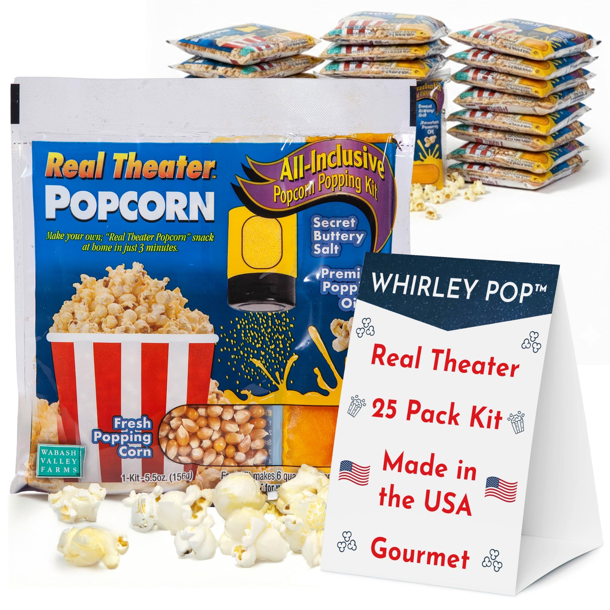 All in One Popcorn Packs - Wabash Valley Farms All Inclusive Popping Kits, Real Theatre Popcorn, Popcorn Kernels for Popcorn Machine, All in One