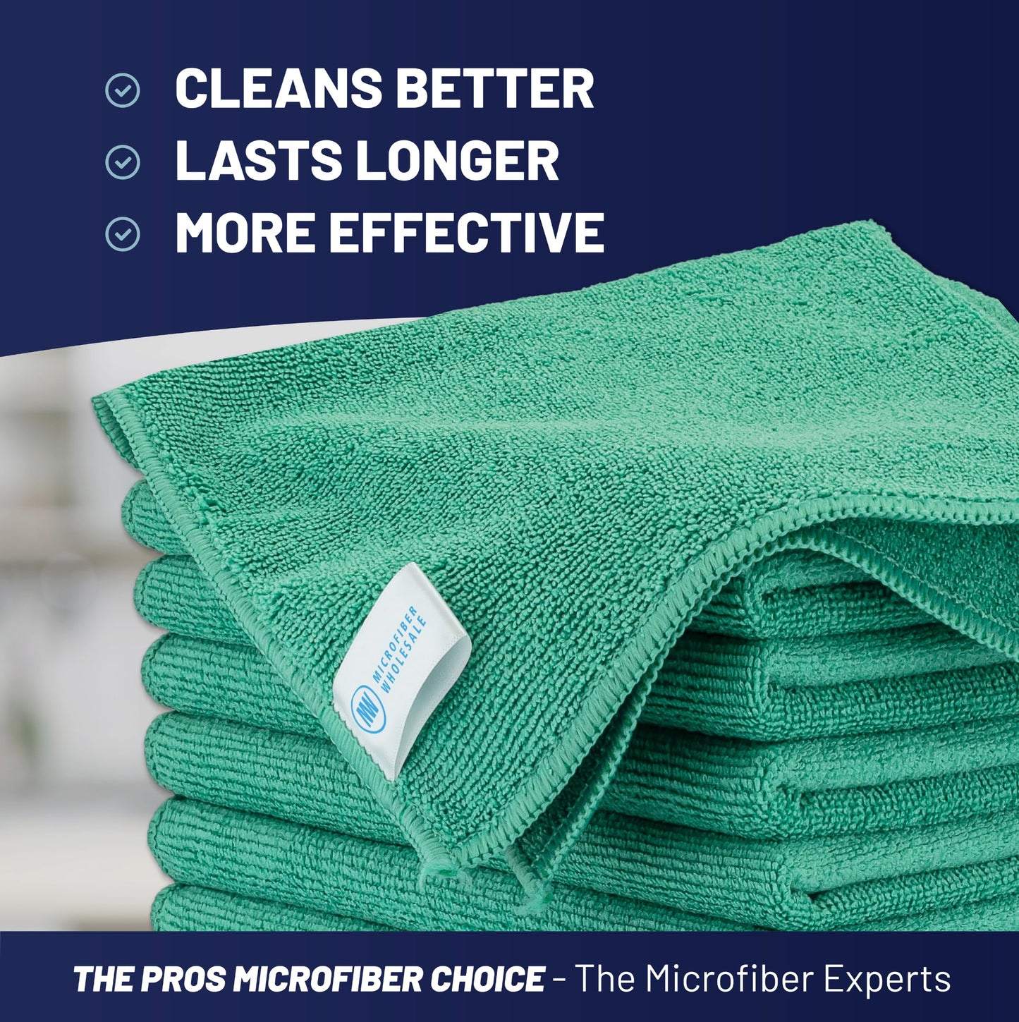 MW PRO Microfiber Cleaning Cloths (12 Pack, 12"x12", Green) - Commercial Grade Housekeeping Towels & Janitorial Rags - Lint Free & Streak Free