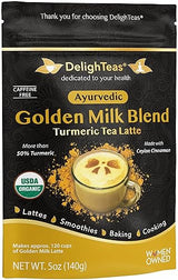 DelighTeas Organic Golden Milk Powder with Turmeric, Ginger, Ceylon Cinnamon | Ayurvedic Spices for Golden Turmeric Latte | Unsweetened, Vegan