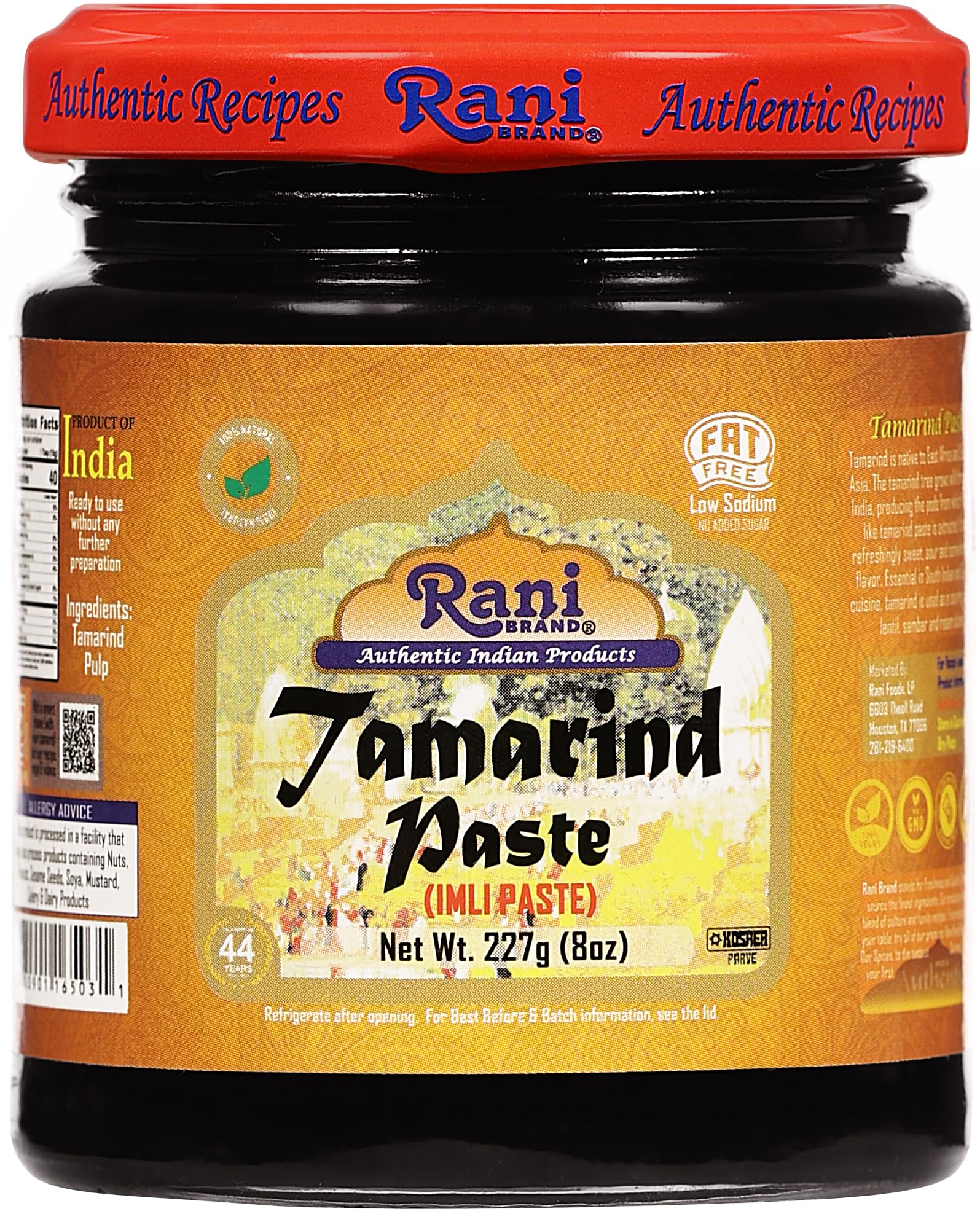 Rani Tamarind Paste Puree (Imli) 8oz (227g) Glass Jar, No added sugar ~ All Natural | Vegan | Gluten Free | No Colors | NON-GMO | Kosher | Indian