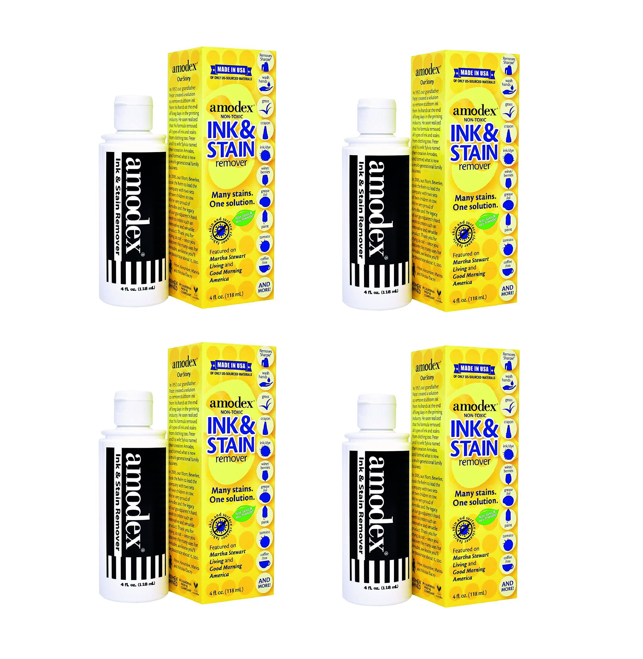 Amodex Ink and Stain Remover - Cleans Marker, Ink, Crayon, Pen, Makeup from Furniture, Skin, Clothing, Fabric, Leather - Liquid Solution - 4 fl oz
