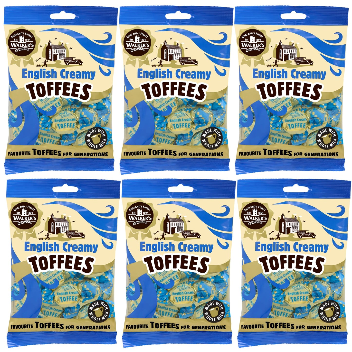 Walkers Nonsuch English Creamy Toffees Bag 5.29 Oz (Pack of 6) - Traditional British Butter Toffee Candy with Whole Milk, Individually Twist-Wrapped