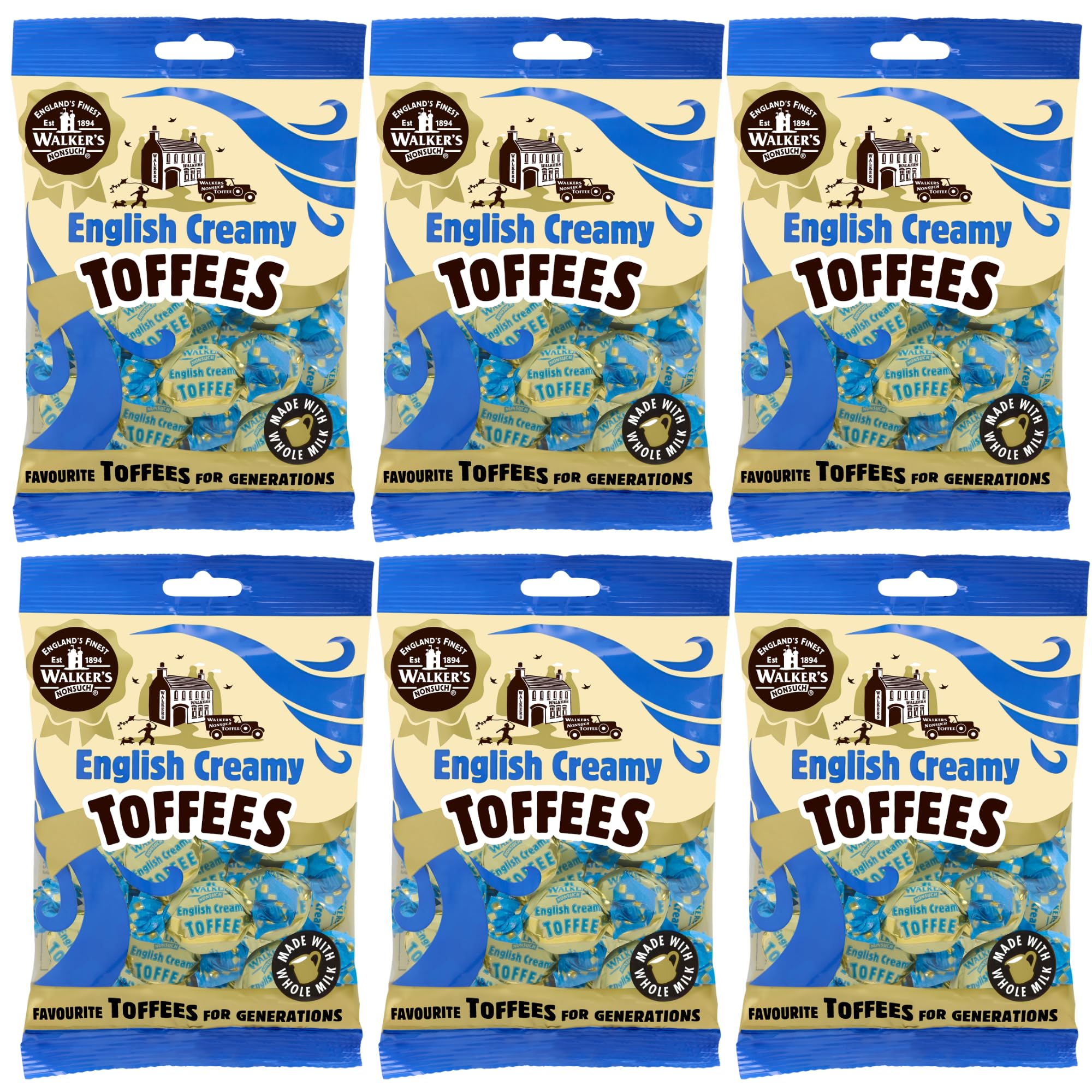 Walkers Nonsuch English Creamy Toffees Bag 5.29 Oz (Pack of 6) - Traditional British Butter Toffee Candy with Whole Milk, Individually Twist-Wrapped