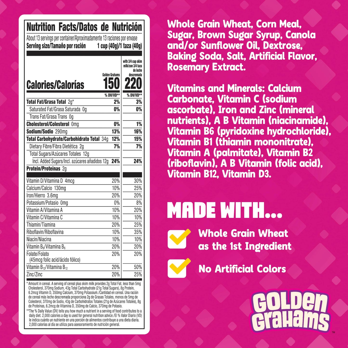 Golden Grahams Breakfast Cereal, Graham Cracker Taste, Made with Whole Grain, Family Size, 18.9 oz