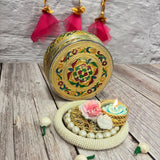 LoveNspire Diwali Gift Hamper with Meenakari Stainless Steel Sweet Box & Pearl Candle Holder for Diwali Pooja, Housewarming, Christmas & Festive