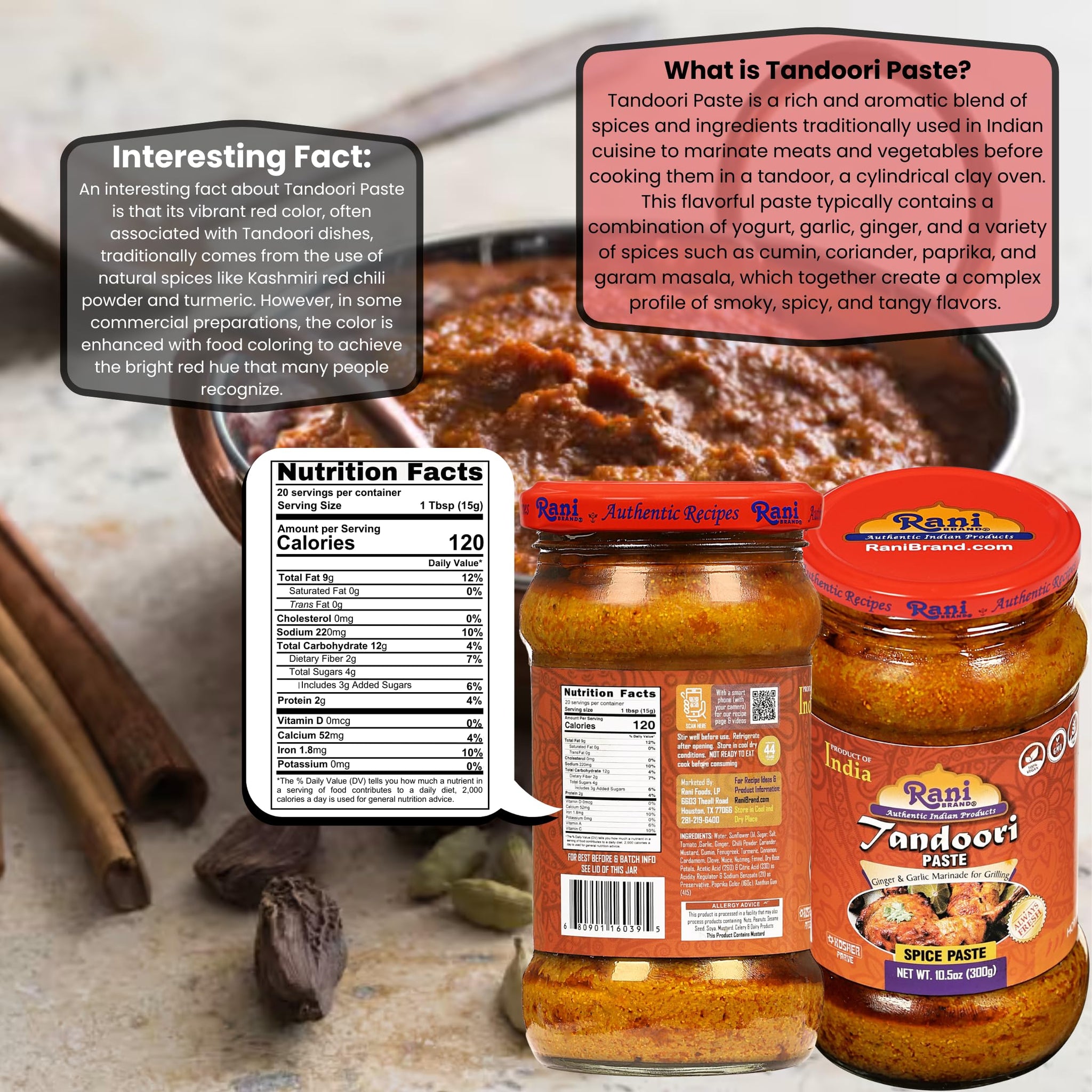 Rani Tandoori Paste (No Colors) 10.5oz (300g) Glass Jar, Pack of 5+1 FREE ~ For Tandoori Chicken, Chicken Tikka, Paneer Tikka | All Natural | NON-GMO