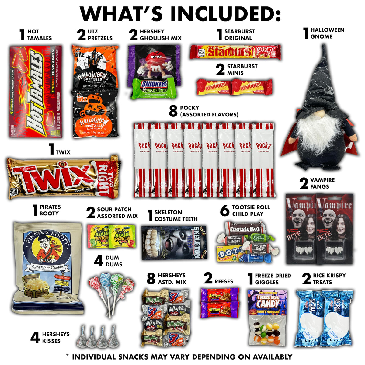 Halloween Variety Pack Gift Basket Care Package, Candy, Snacks Trick or Treat Themed Gift Box, 50 Count