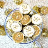 DISTINCTIVS Gold 50th Anniversary Kiss Stickers - 180 Count - 4 Unique Designs - Wedding and Business Anniversary Party Favors