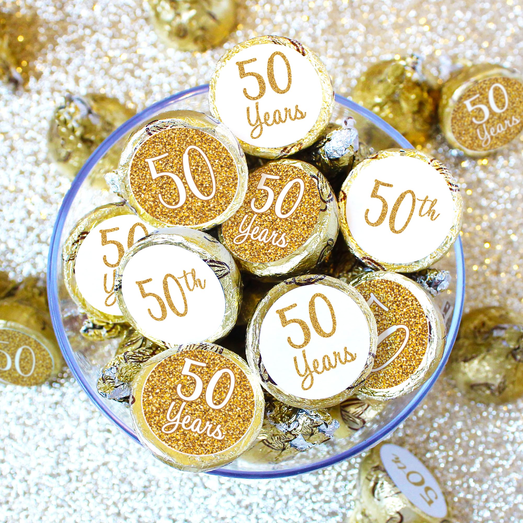 DISTINCTIVS Gold 50th Anniversary Kiss Stickers - 180 Count - 4 Unique Designs - Wedding and Business Anniversary Party Favors
