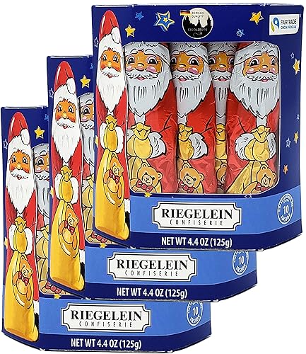 Riegelein German Christmas Candy Santas - Solid Milk Chocolate Stocking Stuffer - Foil Wrapped Xmas Santa Candy - 125 g