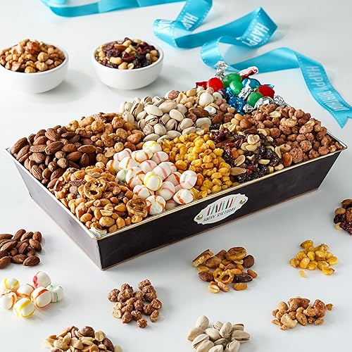 Broadway Basketeers Birthday Nuts Gift Basket - Premium Healthy Assorted 10 Gourmet Nuts & Trail Mix Snacks Basket - Happy Birthday Gifts for Men
