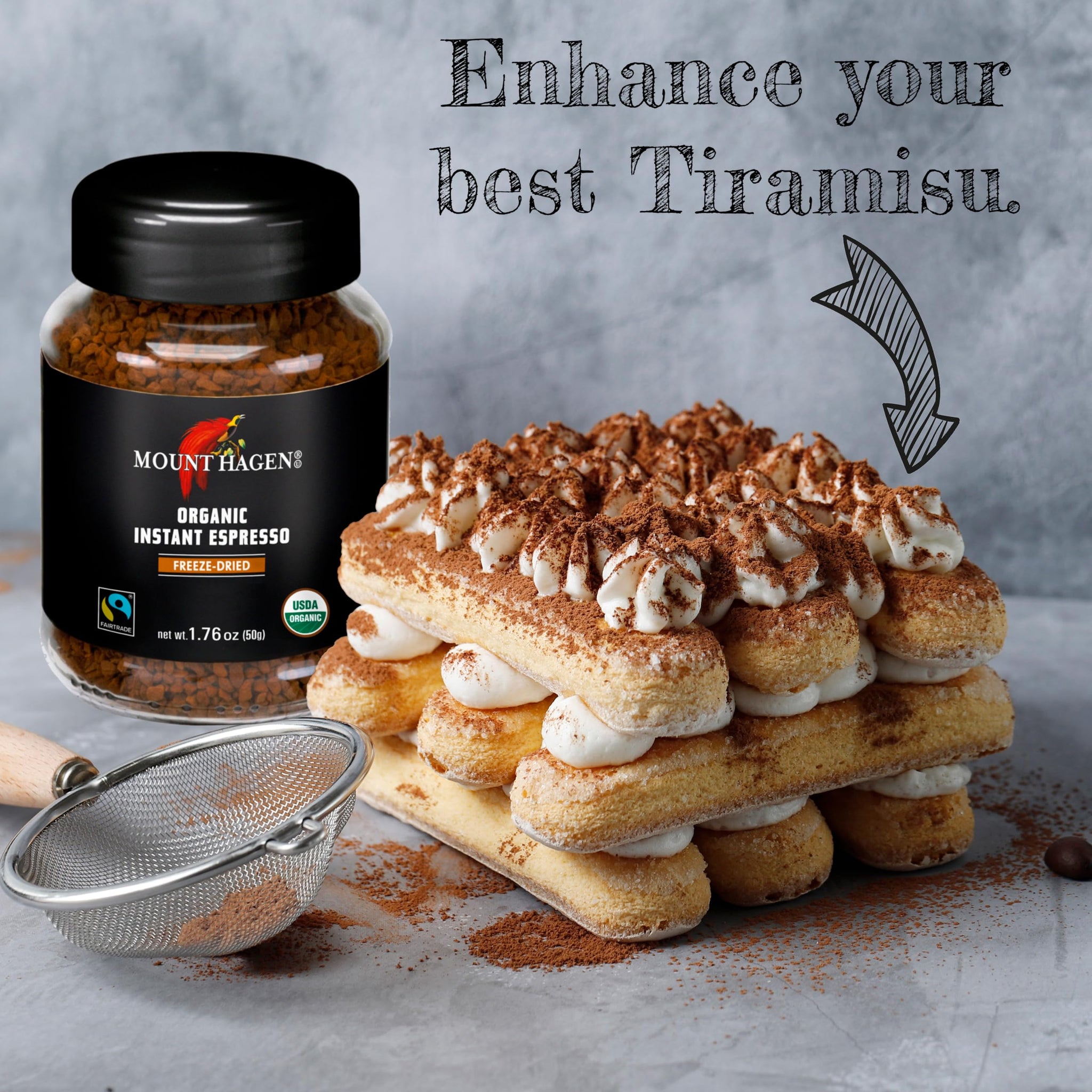 Mount Hagen Instant Espresso Coffee, Eco-friendly Organic Espresso Coffee Made From Medium Roast Arabica Beans, Freeze Dried Instant Coffee
