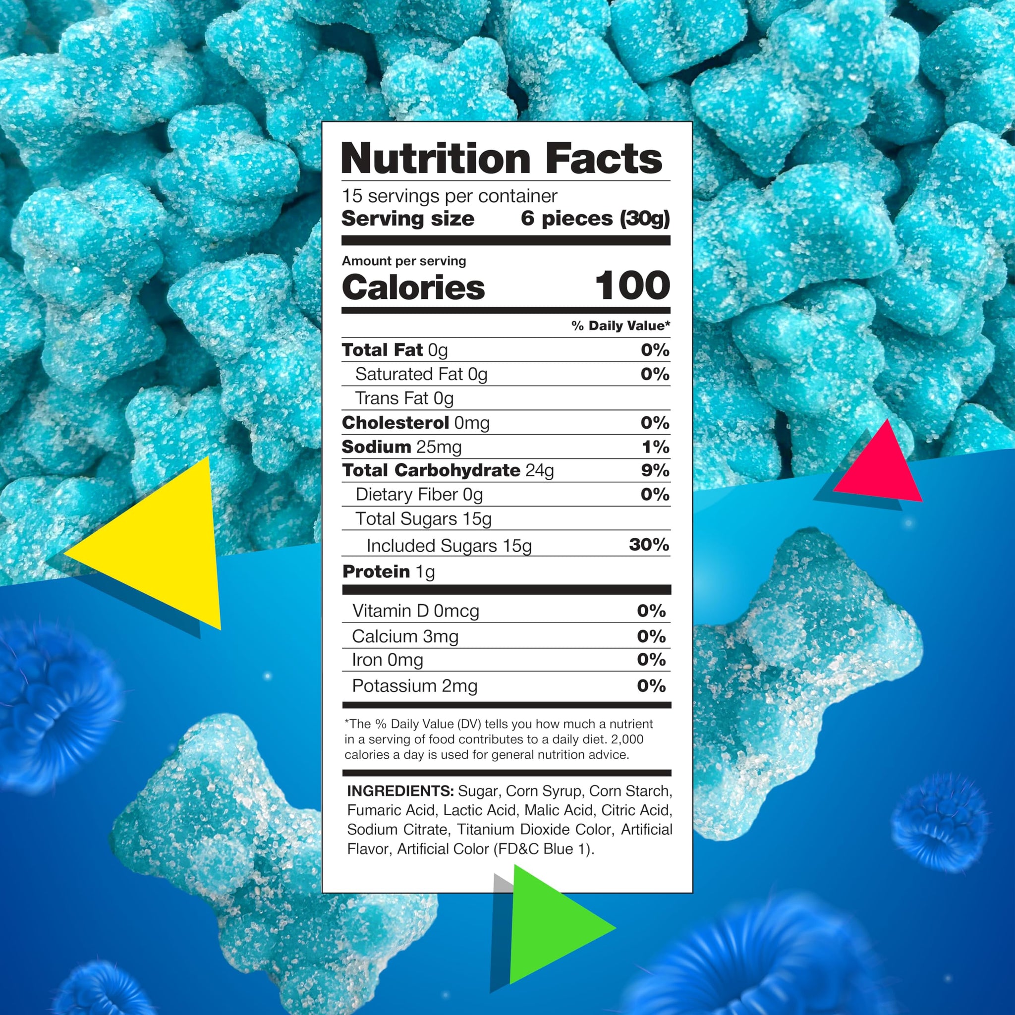 Sour Bears Gummy Candy | 1 Lb Bag | Blue Raspberry Jelly Candies | Gelatin Free Gummi Bears | Neon Blue Gummies for Gender Reveal, Baby Showers