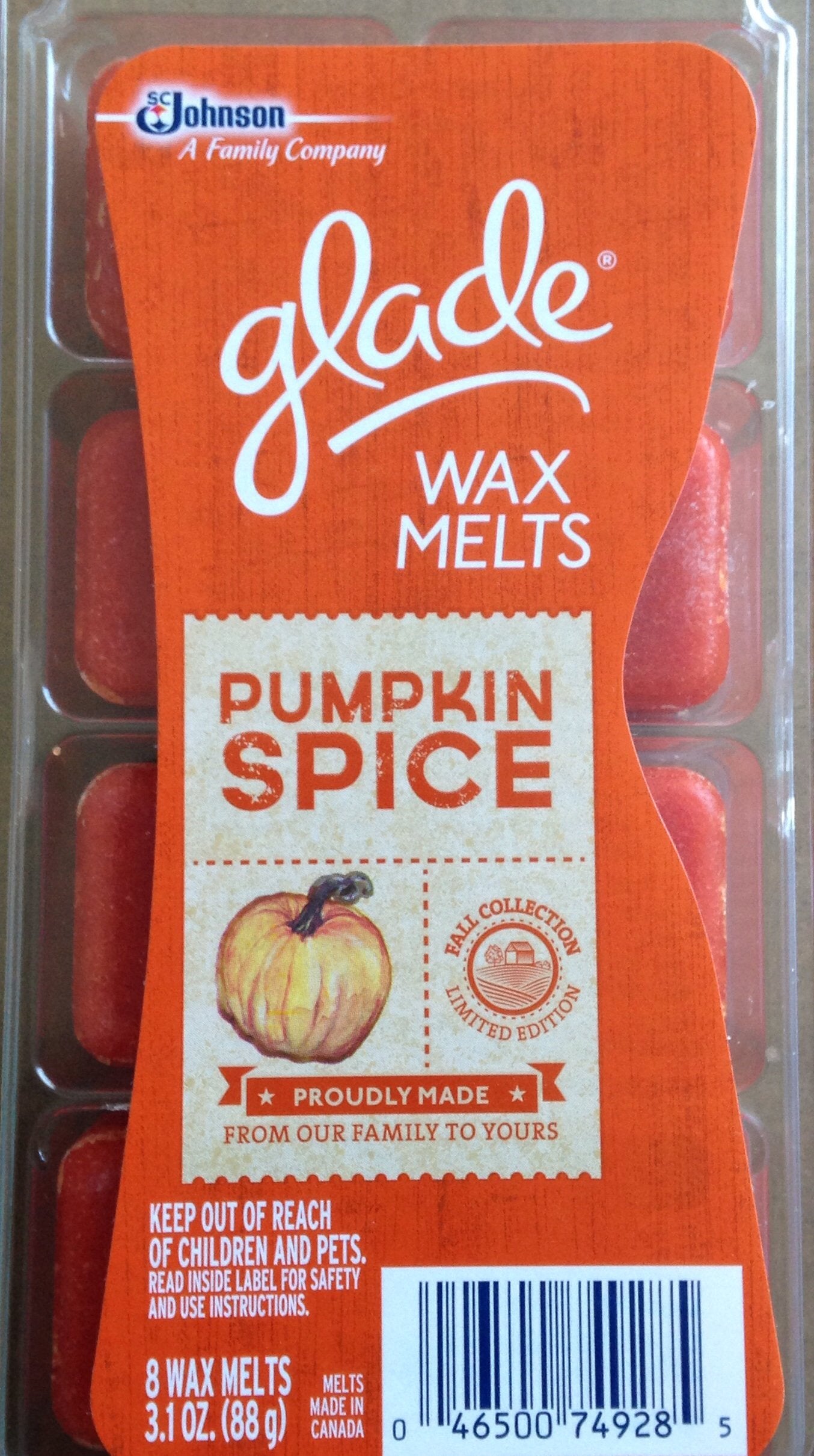Glade Wax Melts, Pumpkin Spice, 8 Wax Melts (Pack of 3)
